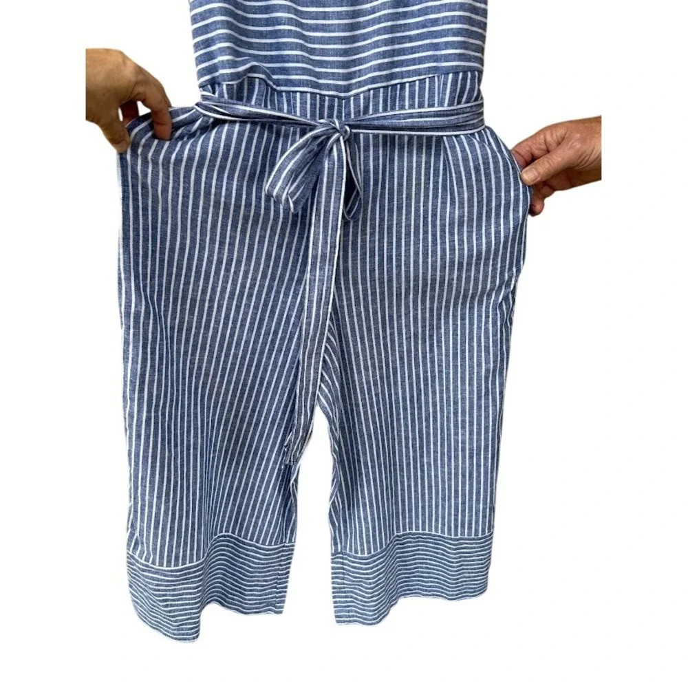beachlunchlounge Collection Blue White Striped Wide Leg Jumpsuit Women's‎ XS